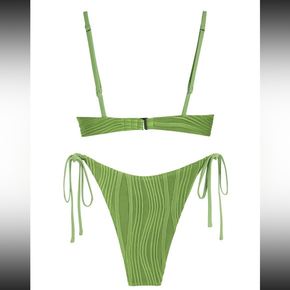 ZAFUL Ribbed Underwire Side Tie High Cut Cheeky Bikini - Picture 3 of 5